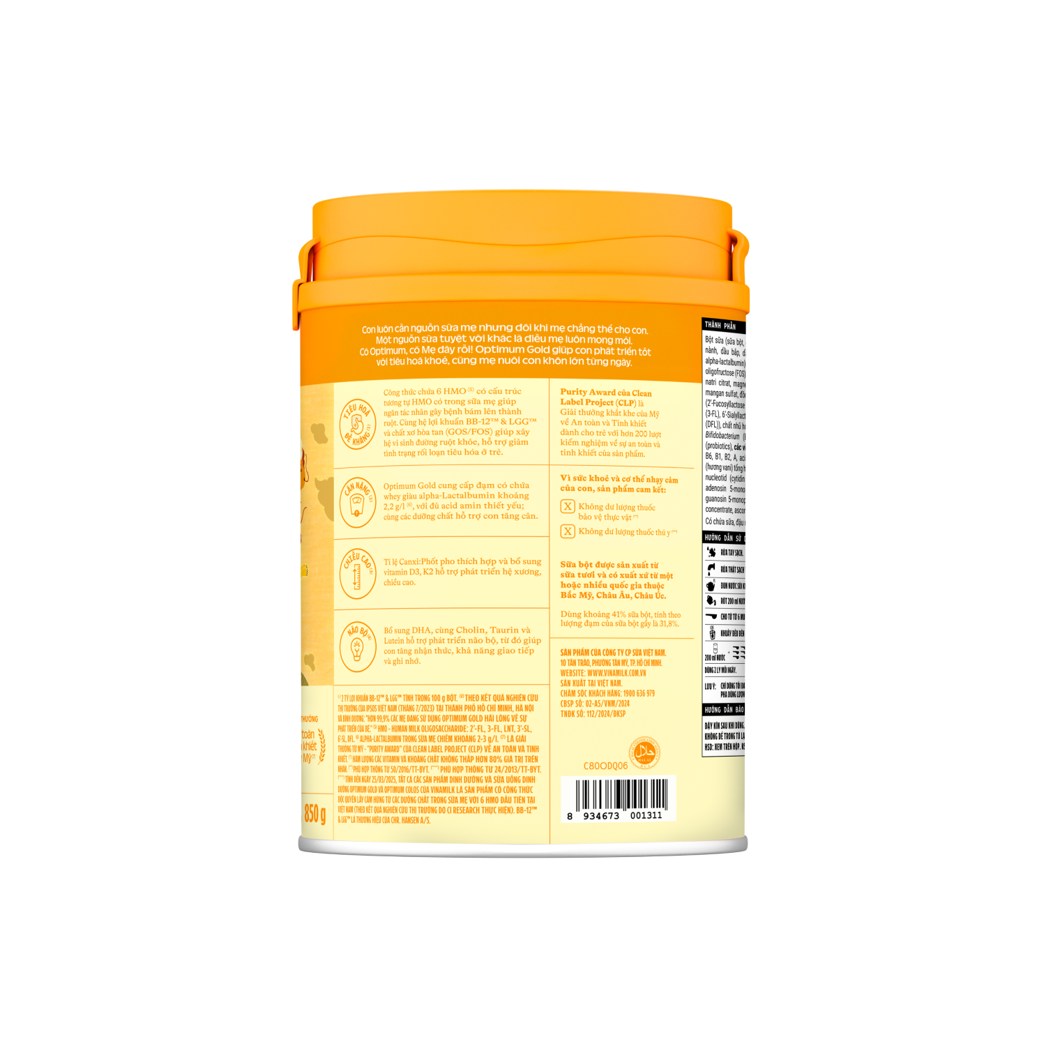 Sữa bột trẻ em Optimum Gold 4 (2-6 tuổi) 850g