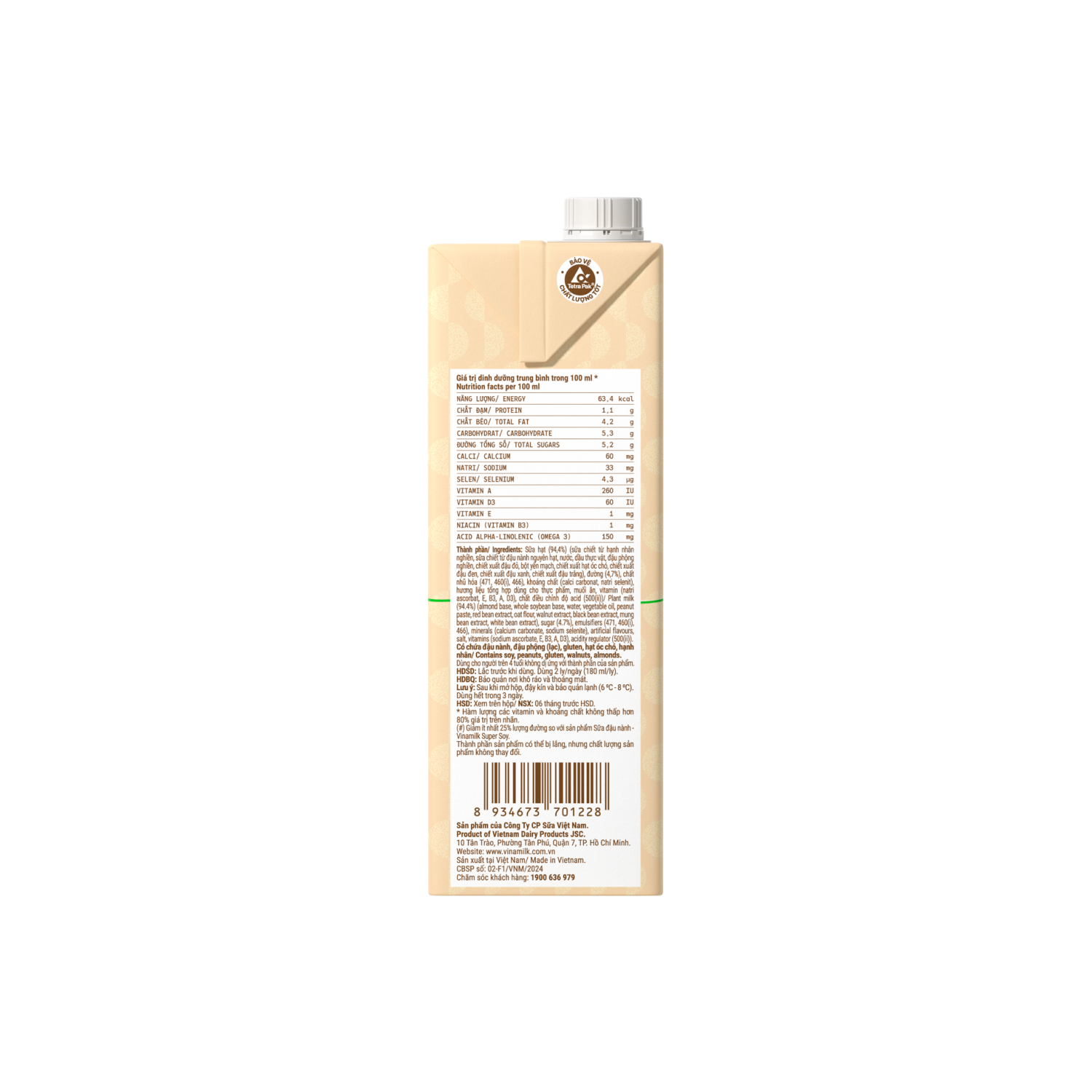 Sữa hạt Vinamilk 9 loại hạt ít đường 1L