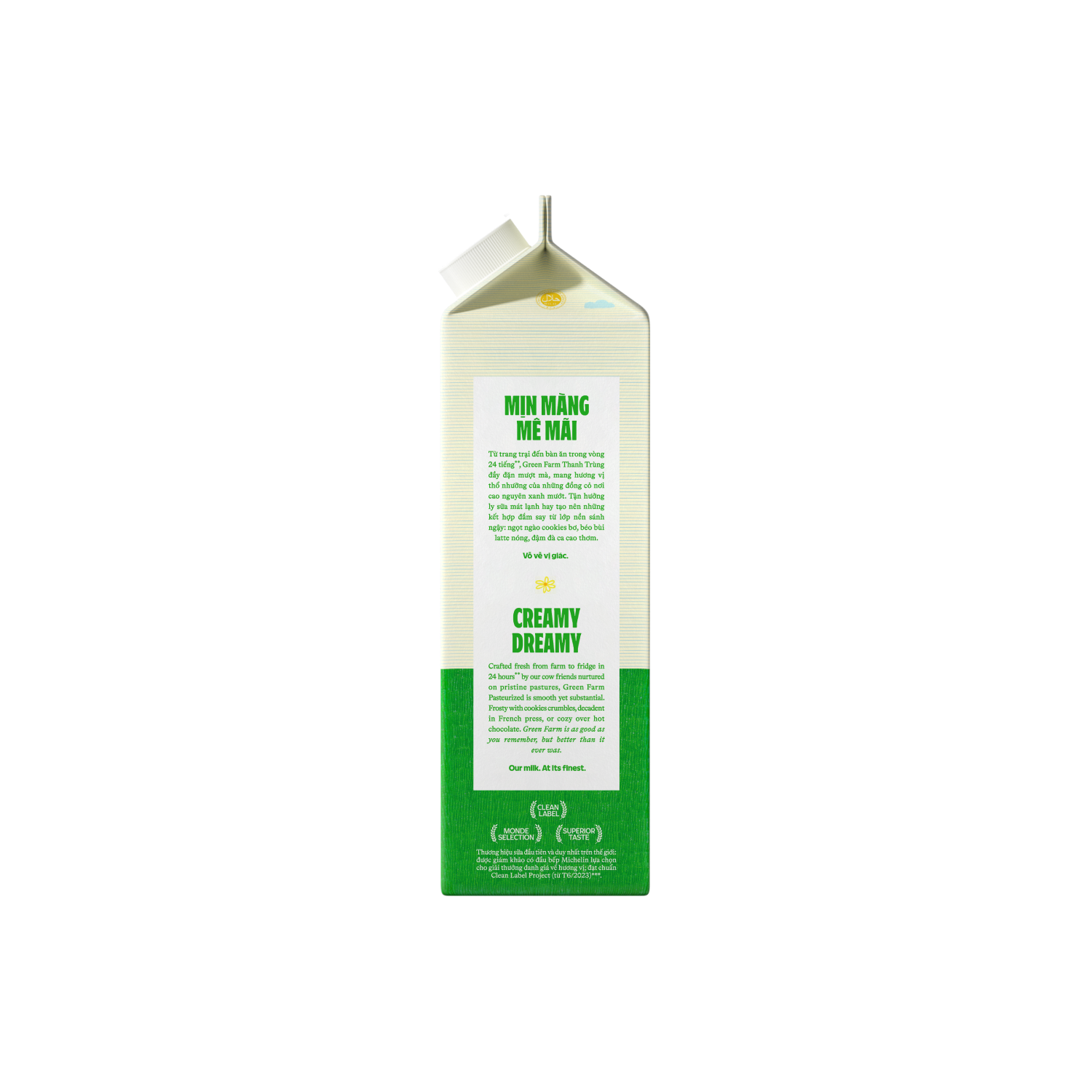 Sữa tươi thanh trùng Green Farm Không đường 900ml