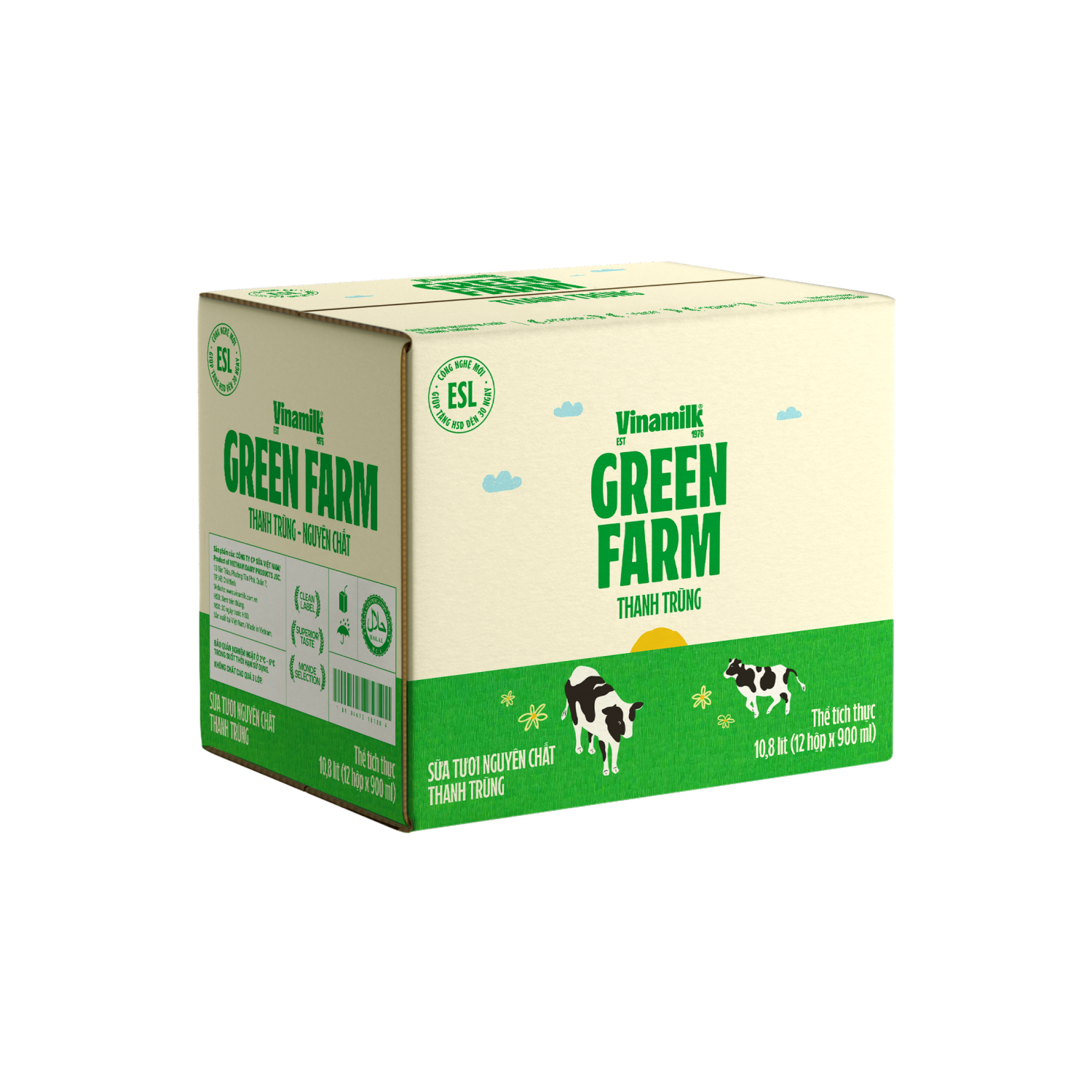 Sữa tươi thanh trùng Green Farm Không đường 900ml