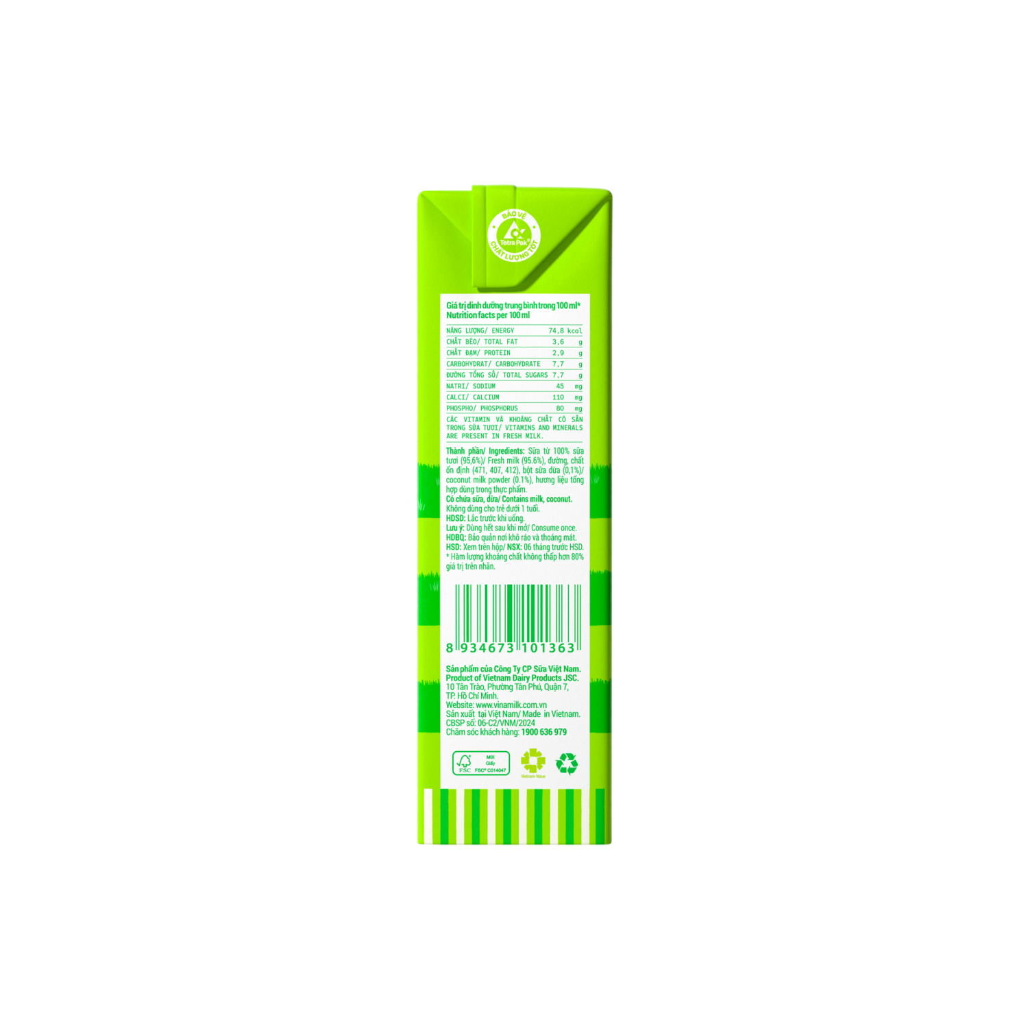 Sữa tươi tiệt trùng 100% Dừa 180ml